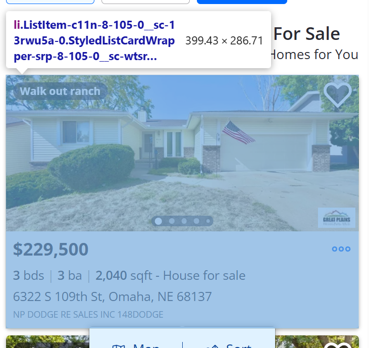 listing card element