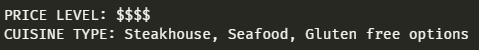 Price Level and Cuisine Type output separate
