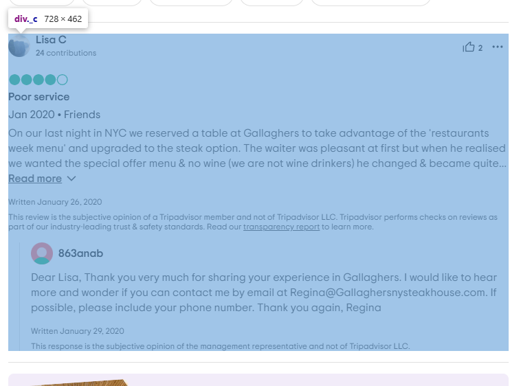 Customer review card