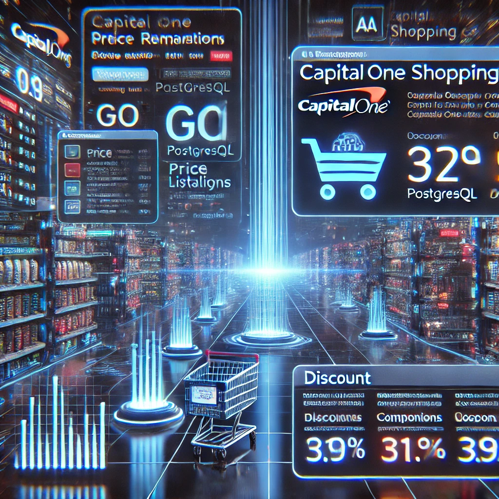 A cyber themed visualization of data retrieval from CapitalOneShopping.com using Go and PostgreSQL