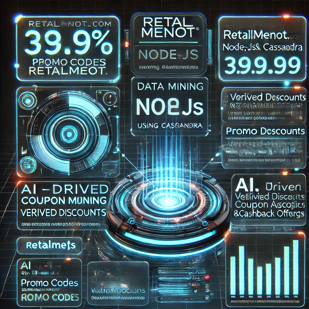 A futuristic analytics dashboard showcasing data mining from RetailMeNot.com using Node.js and Cassandra
