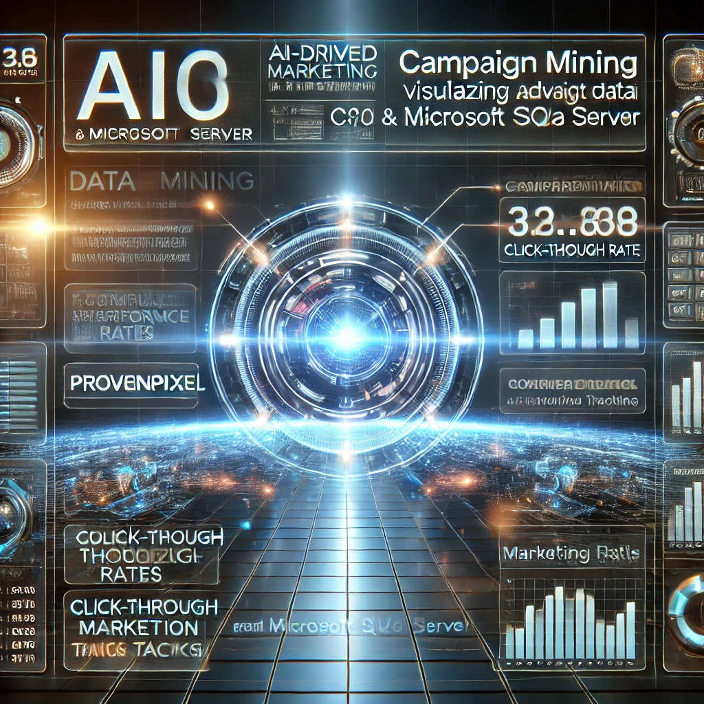 A futuristic data mining dashboard visualizing advertising data from ProvenPixel.com using C and Microsoft SQL Server