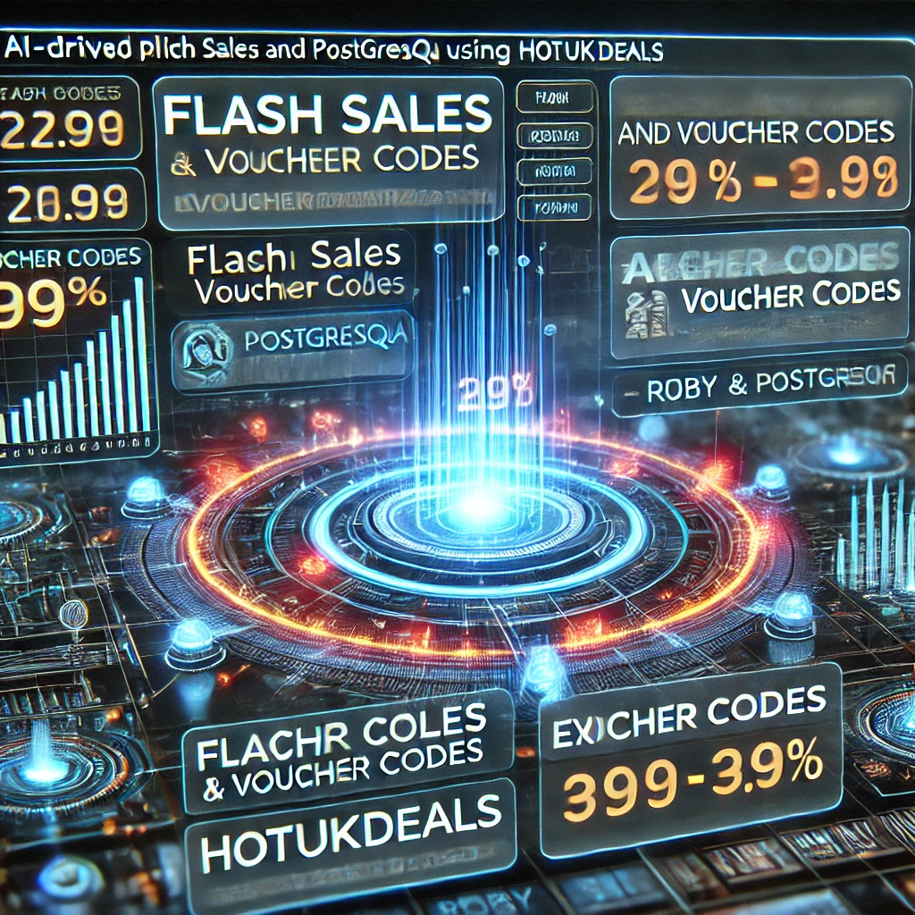 A futuristic data scraping interface visualizing insights from HotUKDeals.com using Ruby and PostgreSQL