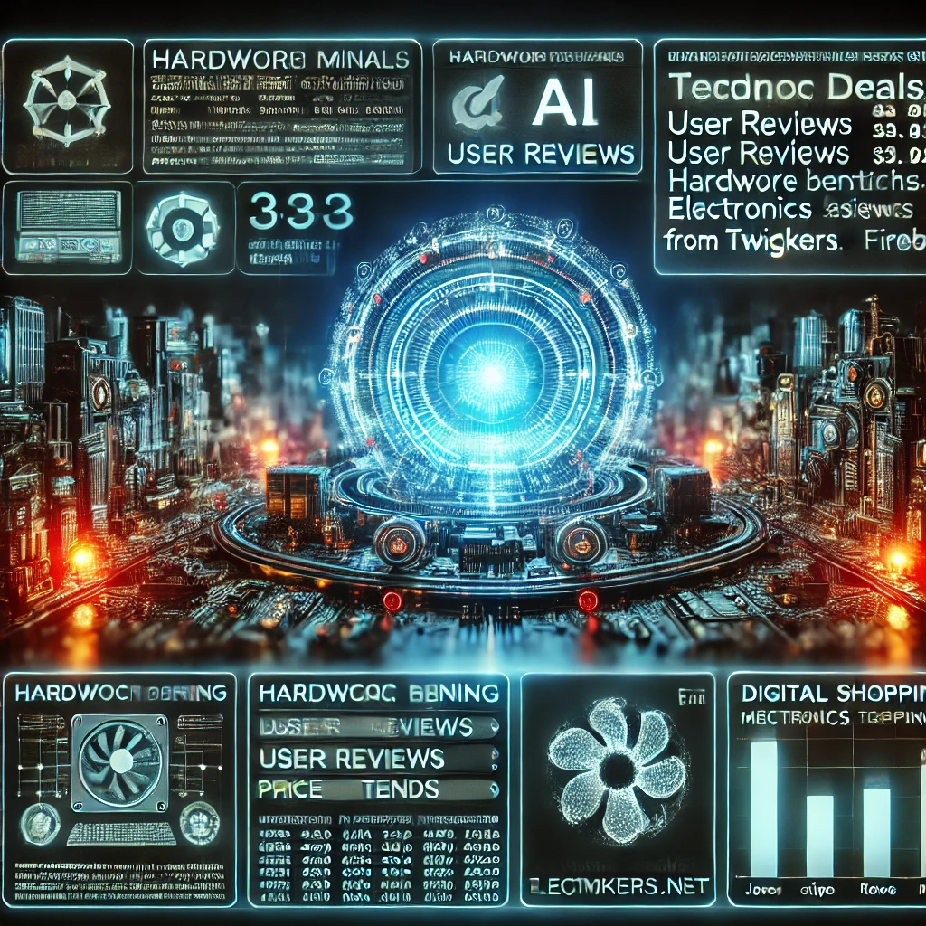 data mining dashboard visualizing tech deals from Tweakers.net using JavaScript and Firebase. The glowing interface displays hardware ben