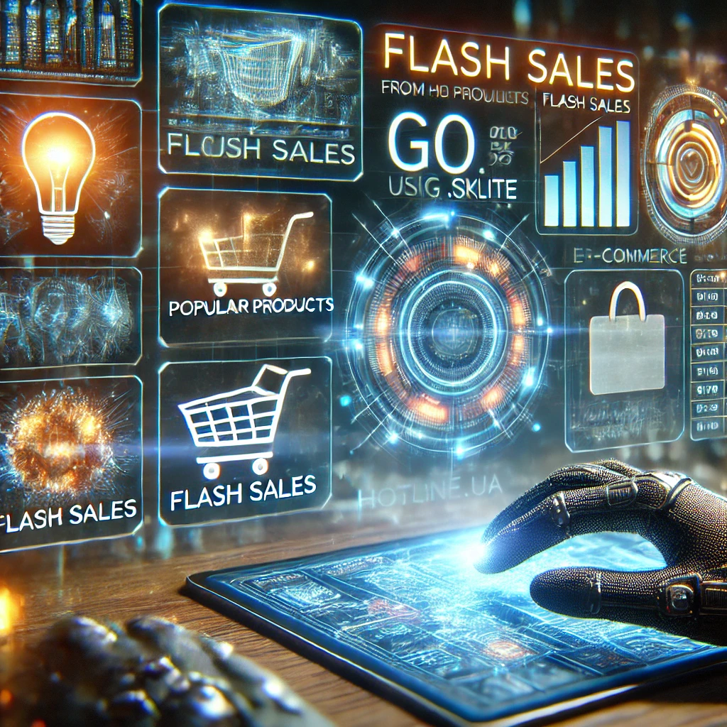 e commerce data collection dashboard visualizing insights from Hotline.ua using Go and SQLite. The glowing interface displays popular pro