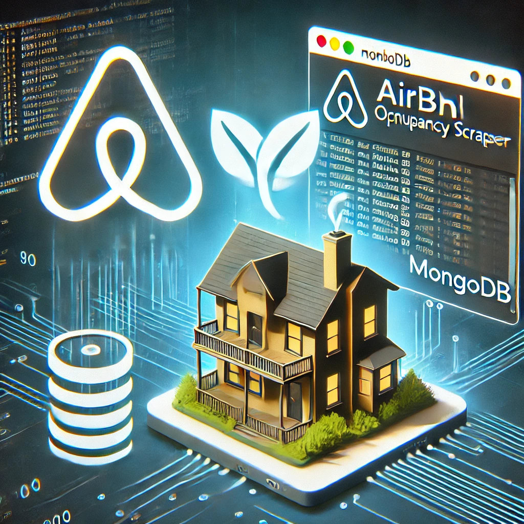 Airbnb Occupancy Scraper using Kotlin and MongoDB. The image includes elements such as a Kotlin lo