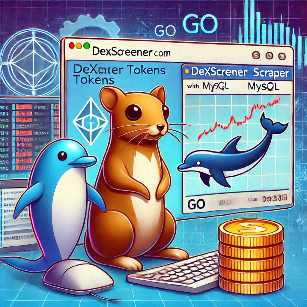 Dexscreener Tokens Scraper with Go and MySQL for real time crypto market data. The image includes e