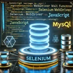 Selenium waiting for a page to load using JavaScript and MySQL. A futuristic display showcases JavaScrip