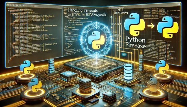 Handling Timeouts in Python Requests with Firebase – Best Practices 3 handling timeouts in Python Requests with Firebase. A high-tech display showcases Python code implement