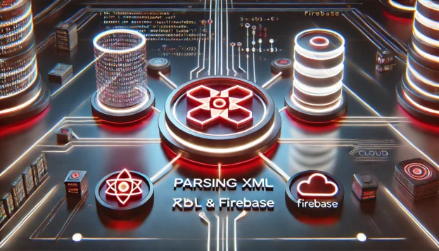 Parsing XML with Ruby and Firebase: A Step-by-Step Tutorial 2 parsing XML using Ruby and Firebase. A high-tech display showcases Ruby code parsing XML data structure