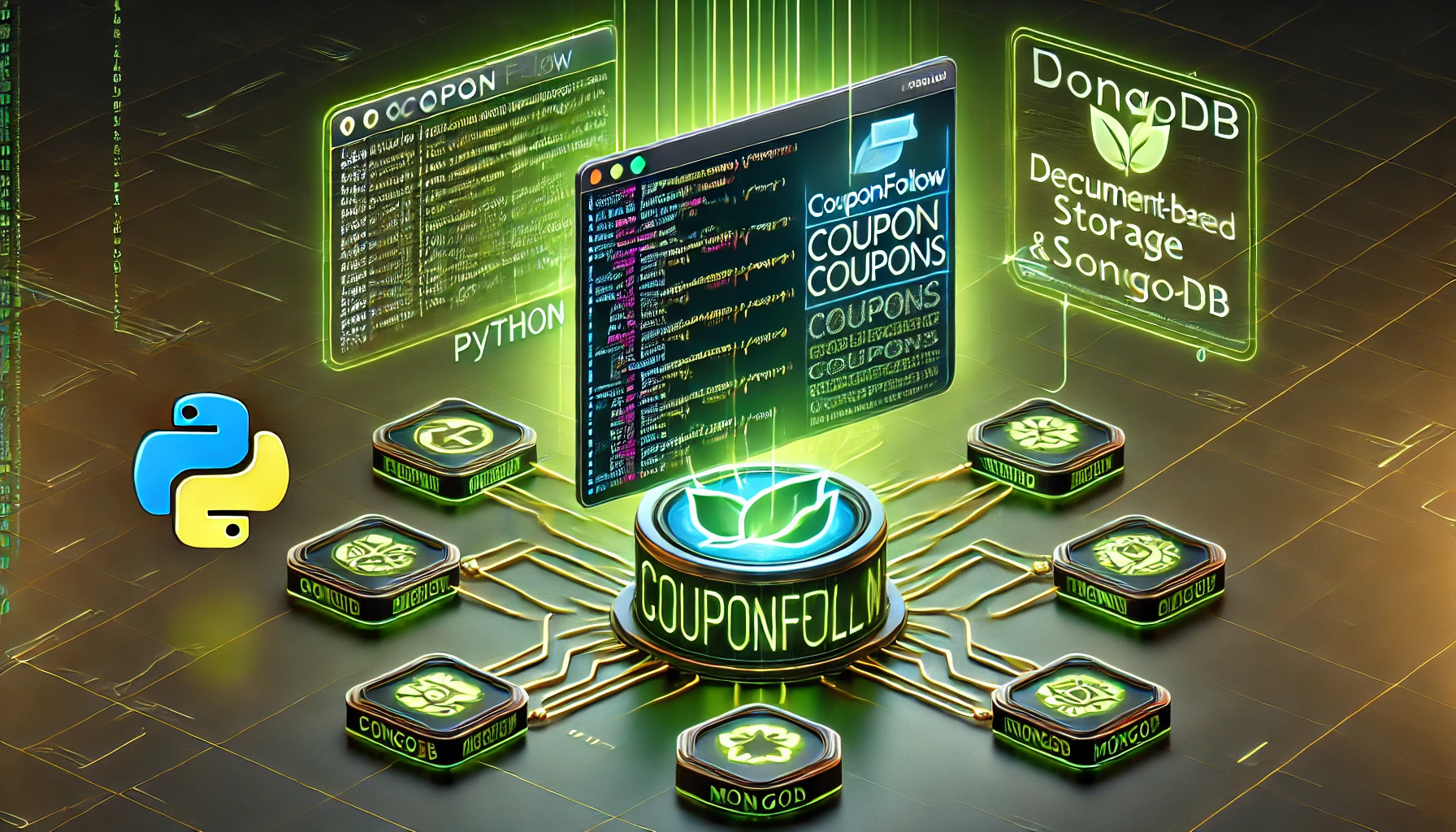 Antigone Aili 12 web scraper extracting coupon listings from CouponFollow using Python and MongoDB. A high tech display showcase