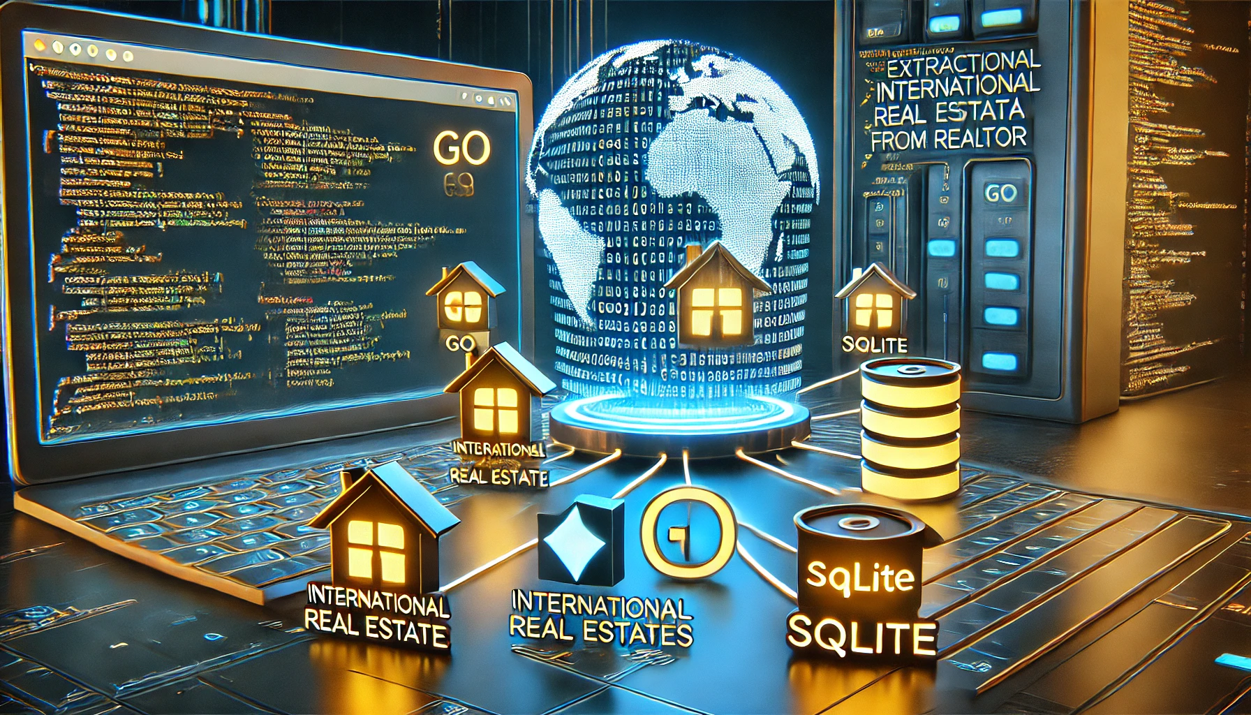 Antigone Aili 10 web scraper extracting international real estate data from REALTOR using Go and SQLite. A high tech display sho