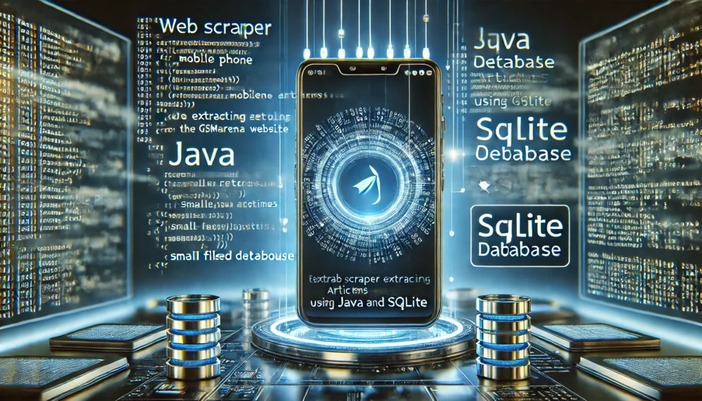 web scraper extracting mobile phone articles from the GSMArena website using Java and SQLite. A digital display sh