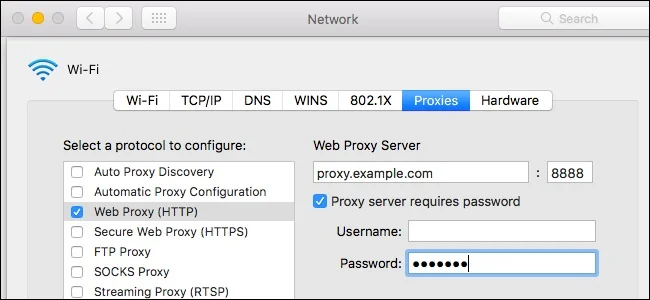 Browser proxy settings
